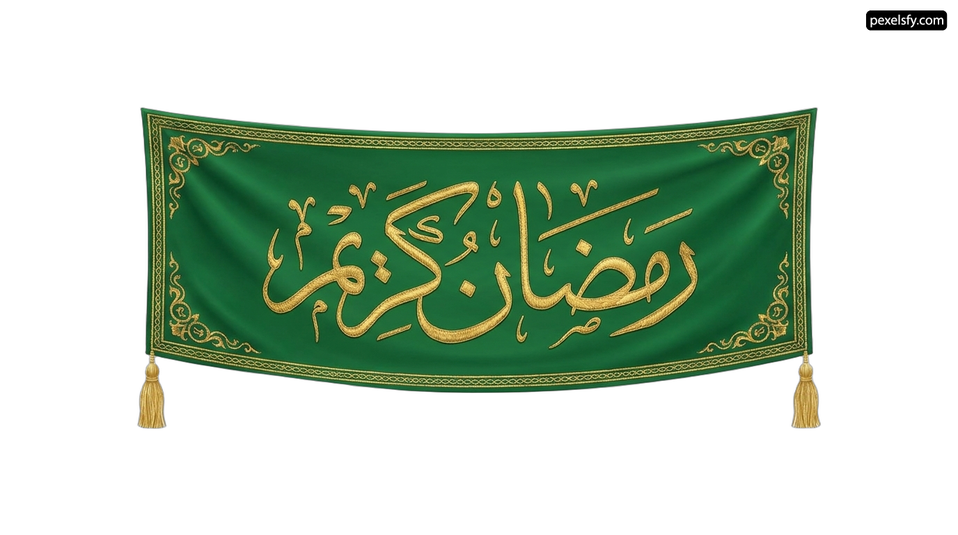 Green and gold banner with arabic writing on it png transparent background
