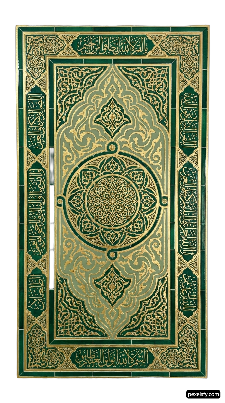 Green and gold book with arabic writing on it png transparent background