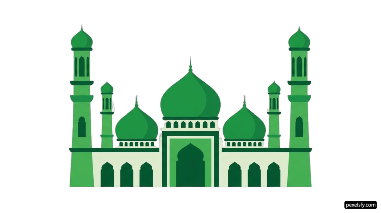 Green and white illustration of a mosque png transparent background