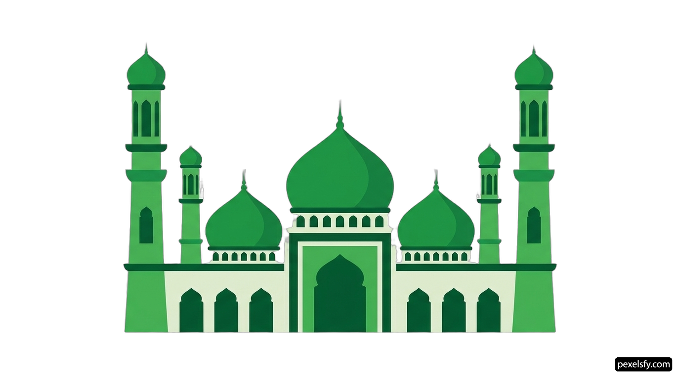 Green and white illustration of a mosque png transparent background