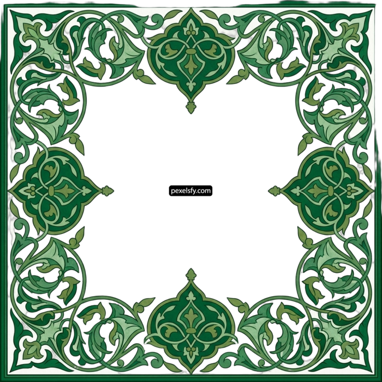 Green and white ornate frame on a white background png transparent background