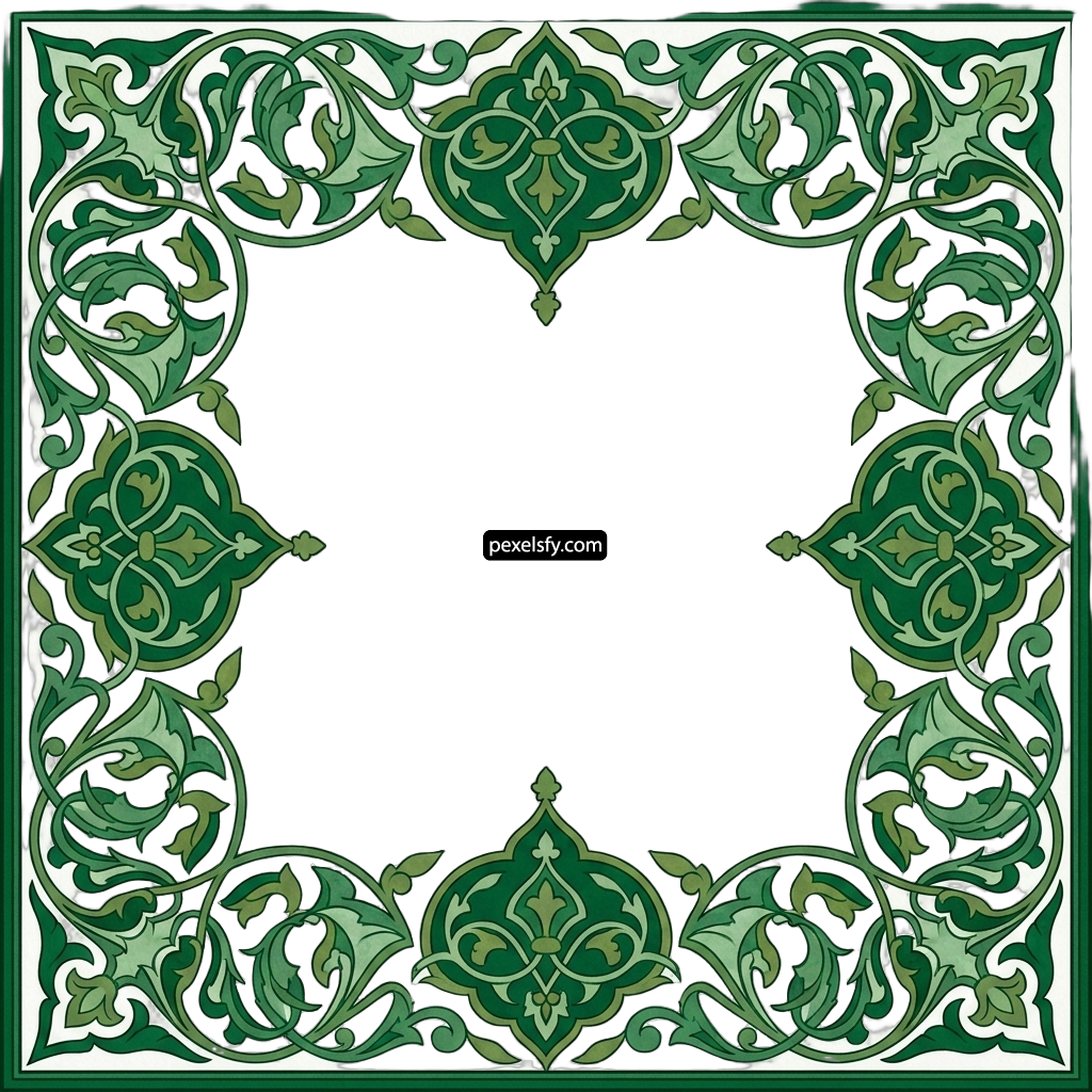 Green and white ornate frame on a white background png transparent background