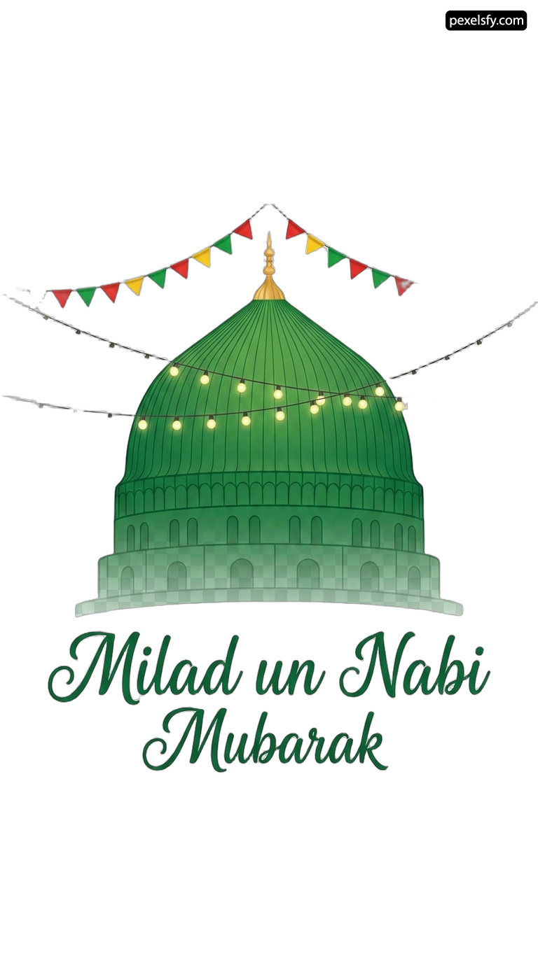 Green dome with the words Milad un Nabi Mubarak png transparent background