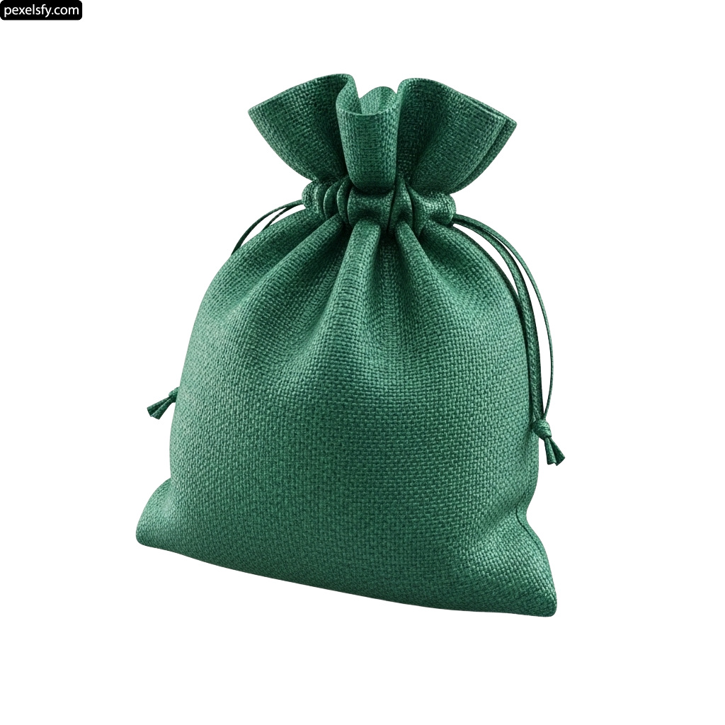 Green drawstring bag on a white background png transparent background
