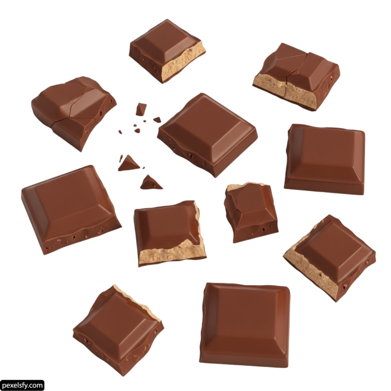 Group of pieces of chocolate on a white background png transparent background