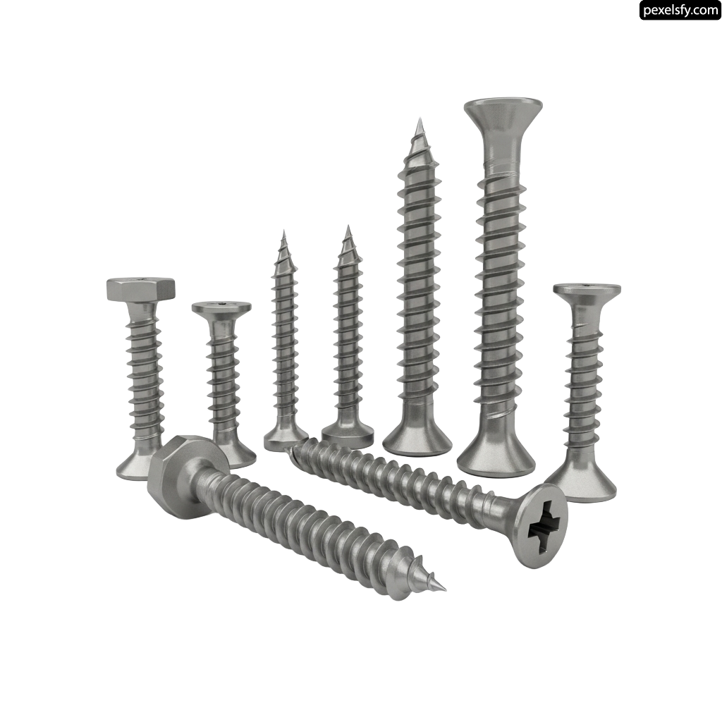 Group of screws on a white background png transparent background