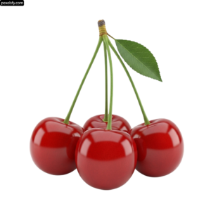 Group of three cherries with green leaves on a white background png transparent background