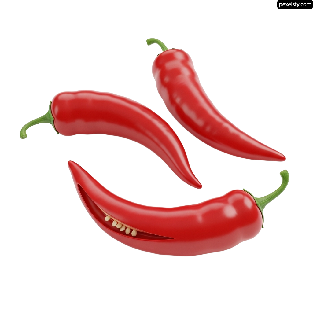 Group of three red hot chili peppers on a white background png transparent background