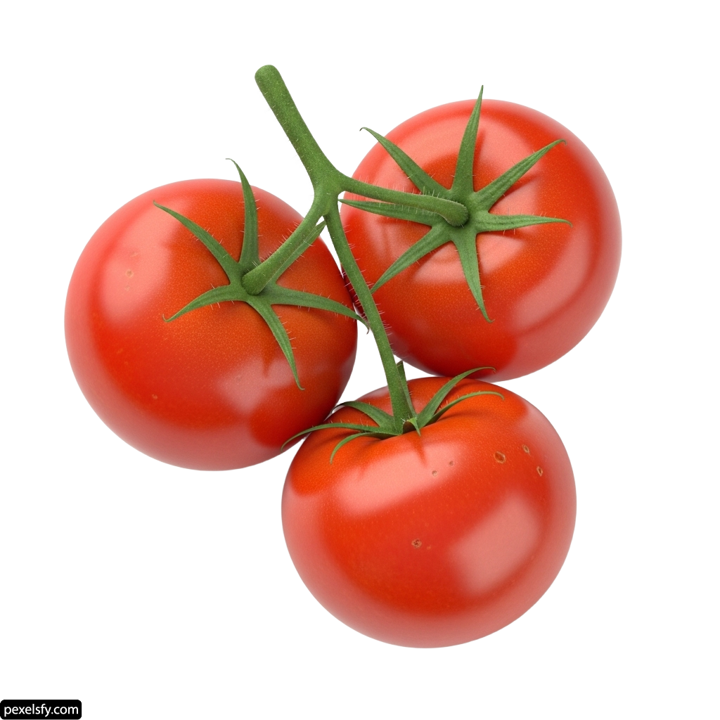 Group of three ripe tomatoes on a white background png transparent background