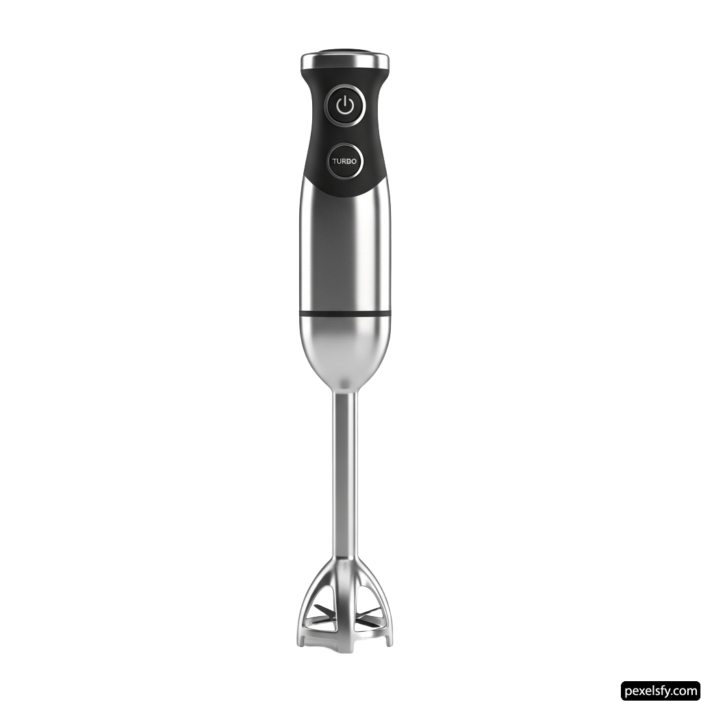 Hand blender with a black handle on a white background png transparent background