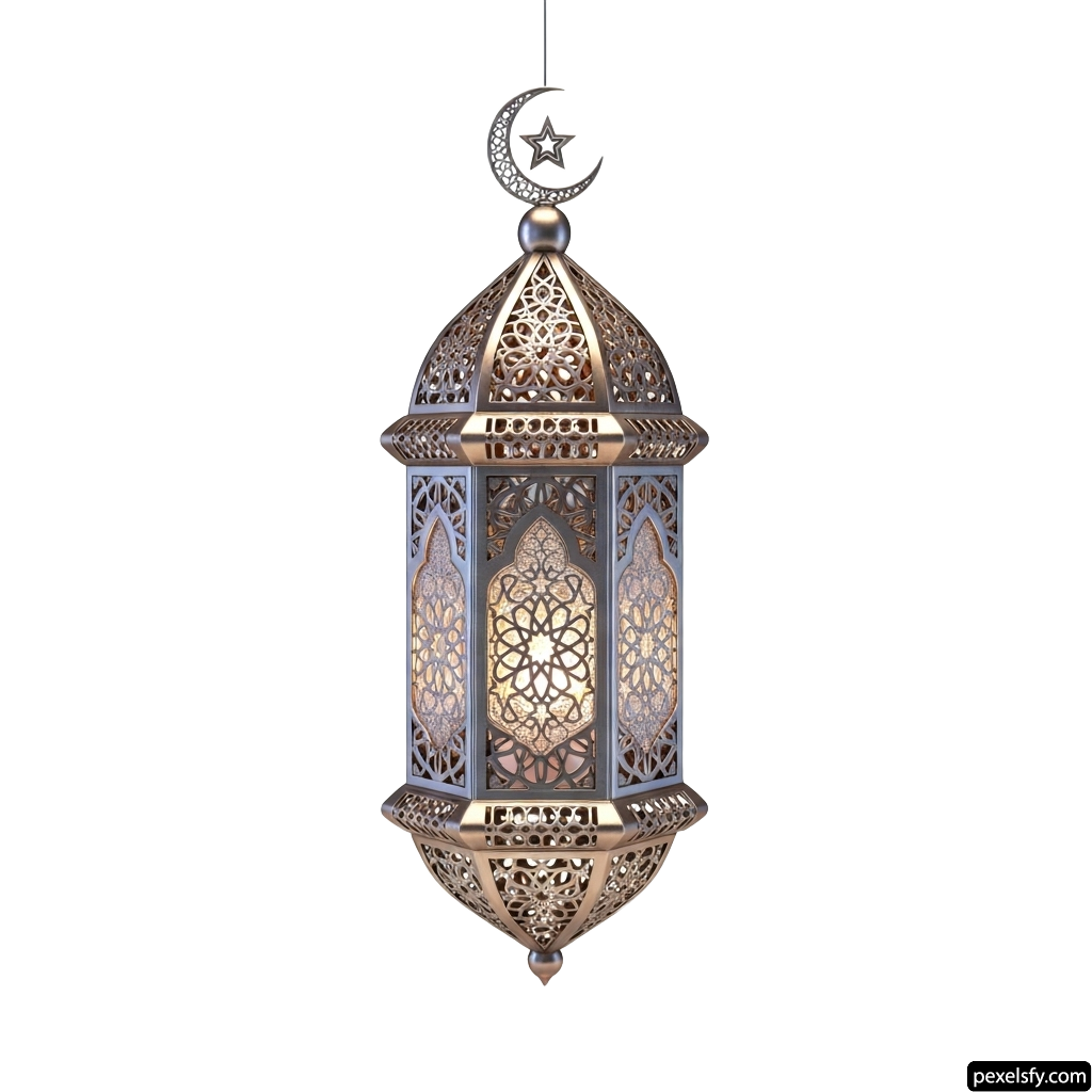 Hanging lantern with a crescent and star on it png transparent background