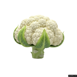 Head of cauliflower with green leaves on a white background png transparent background