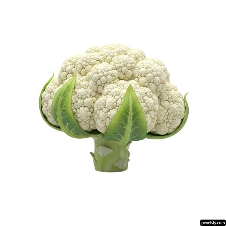 Head of cauliflower with green leaves on a white background png transparent background