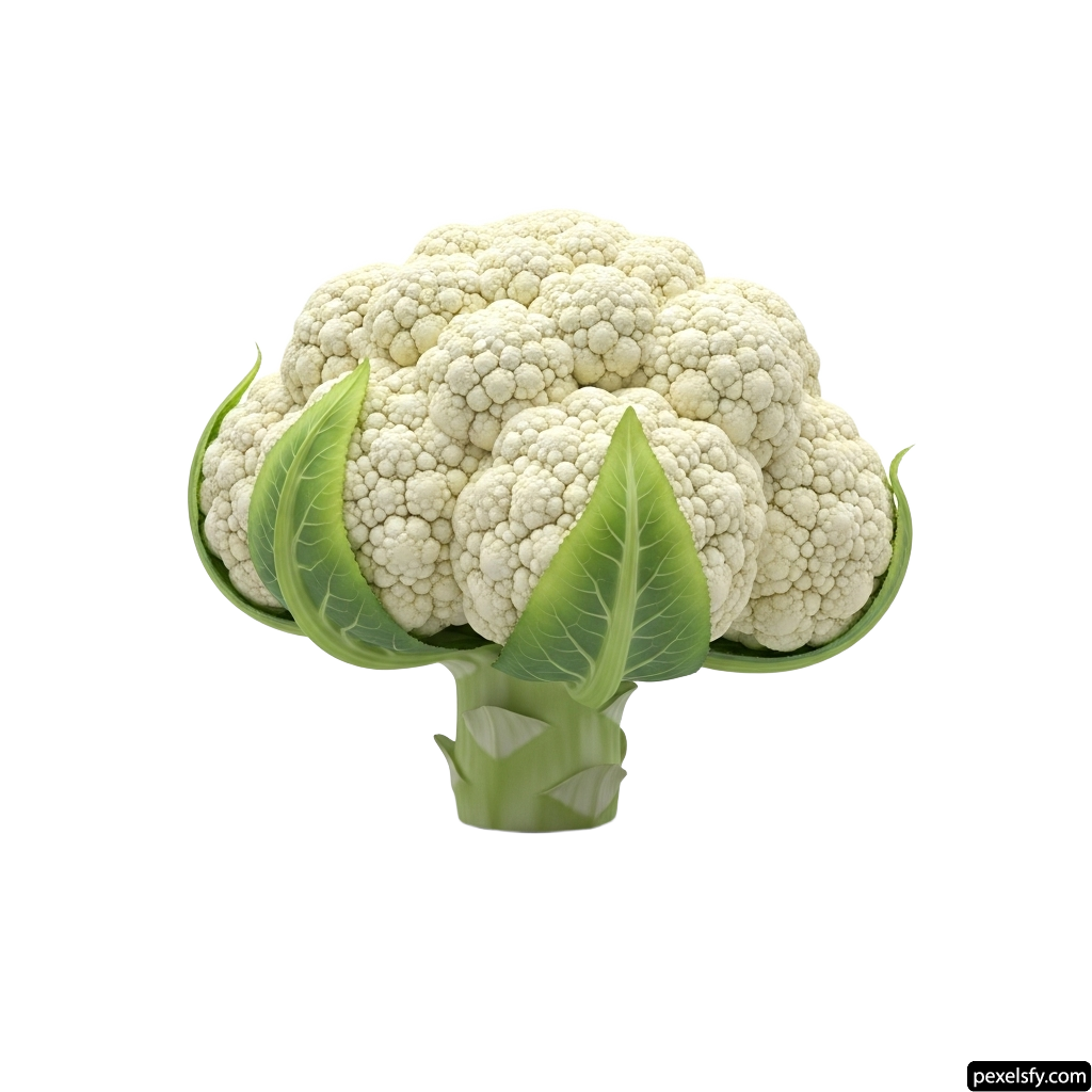 Head of cauliflower with green leaves on a white background png transparent background