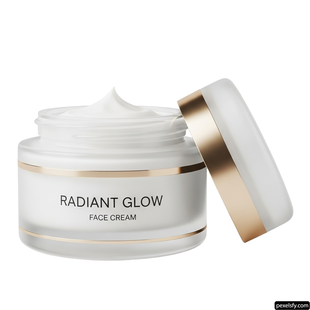 Jar of radiant glow face cream on a white background png transparent background