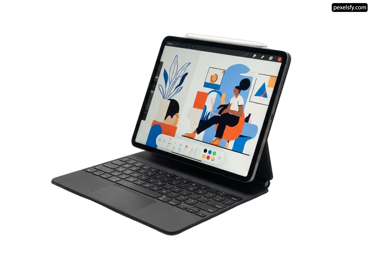 Laptop computer sitting on top of a white surface png transparent background