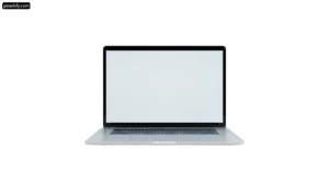Laptop computer with a blank screen on a white background png transparent background