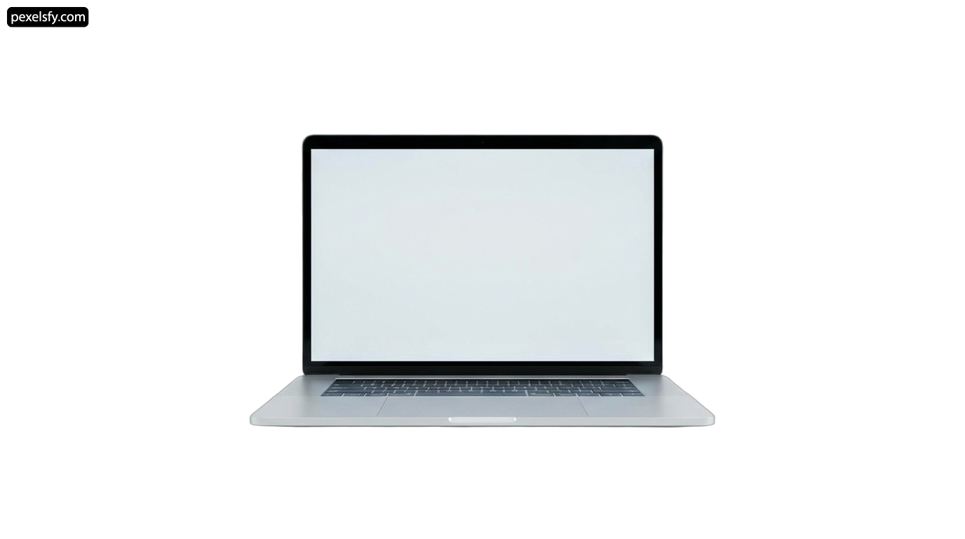 Laptop computer with a blank screen on a white background png transparent background