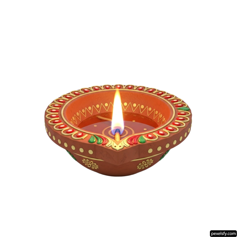 Lit diya on a white background png transparent background