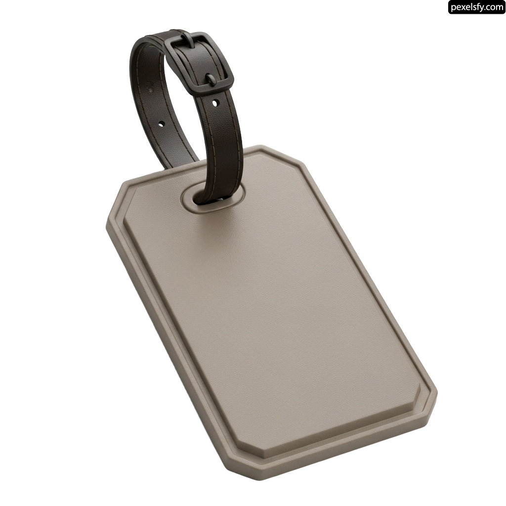 Luggage tag with a leather strap on a white background png transparent background