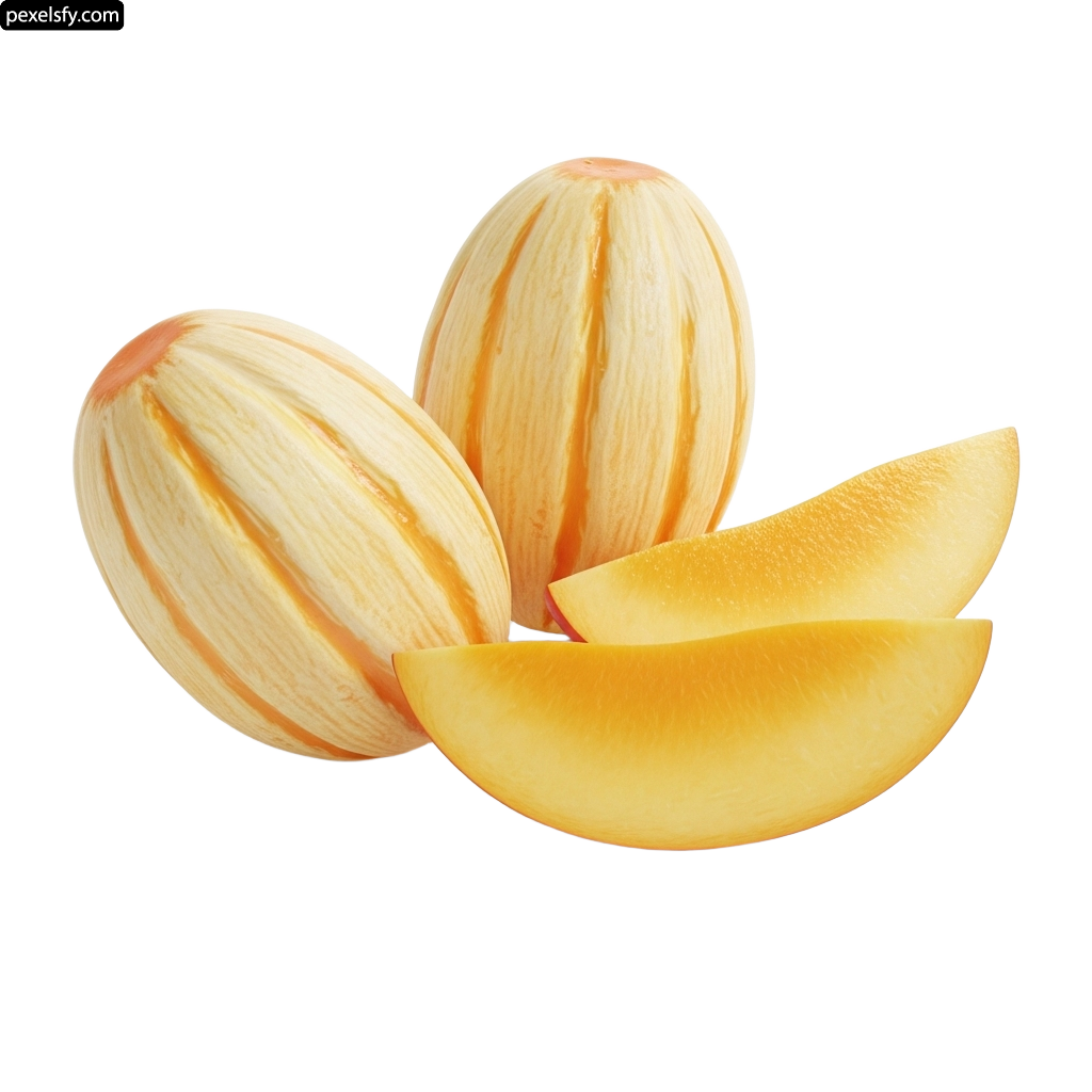 Melon cut in half and sliced in half on a white background png transparent background