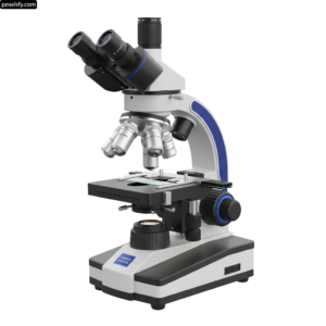 Microscope on a white background with a blue and white base png transparent background