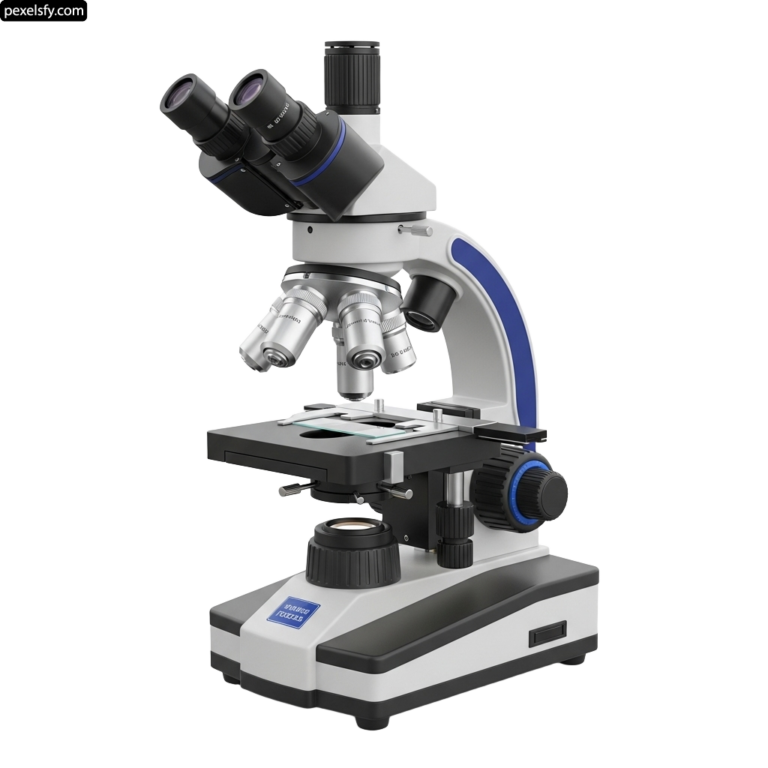 Microscope on a white background with a blue and white base png transparent background