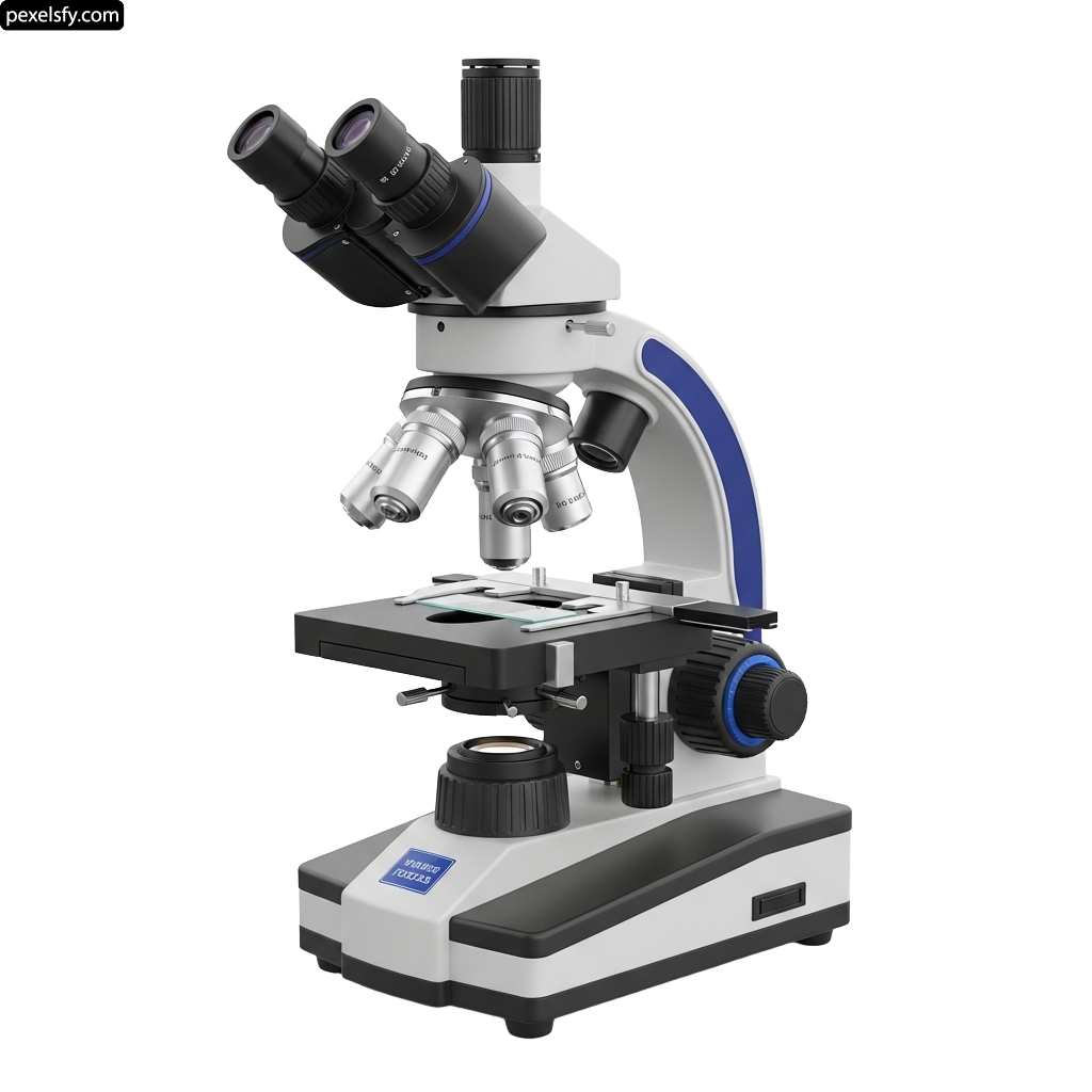 Microscope on a white background with a blue and white base png transparent background