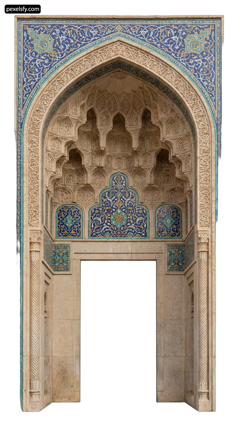 Ornate archway in a building with a white background png transparent background