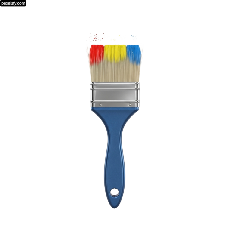 Paint brush with a blue handle on a white background png transparent background