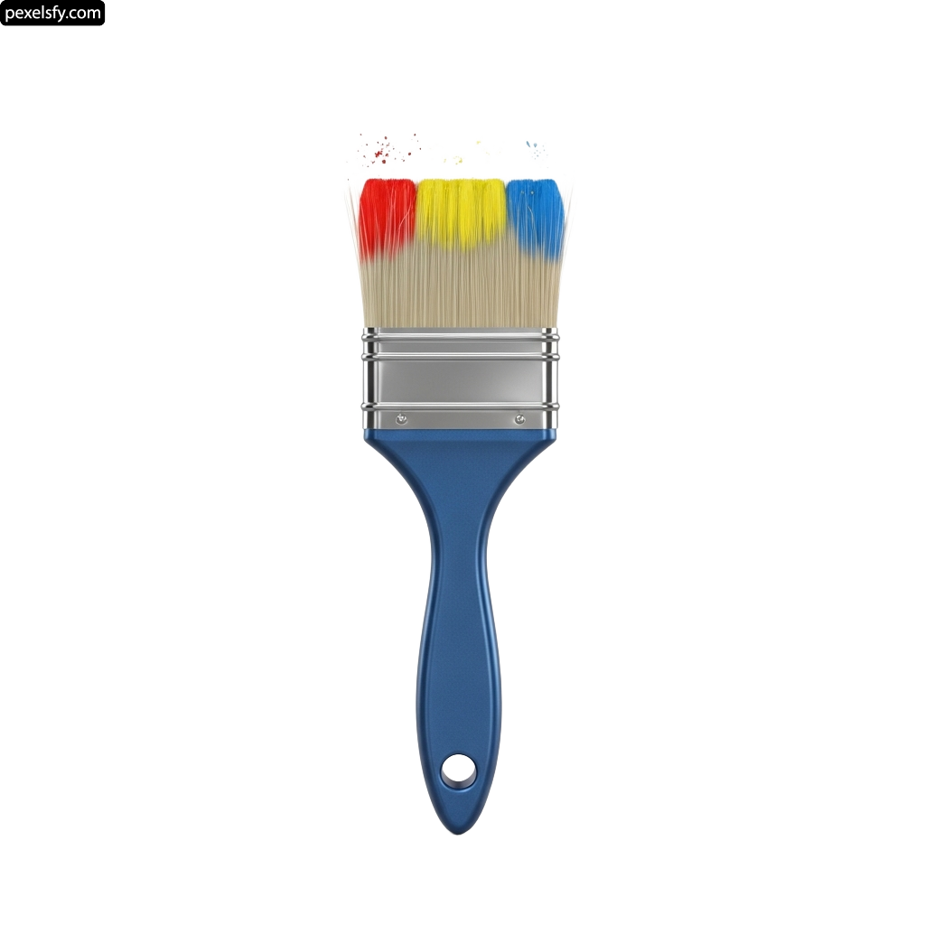 Paint brush with a blue handle on a white background png transparent background