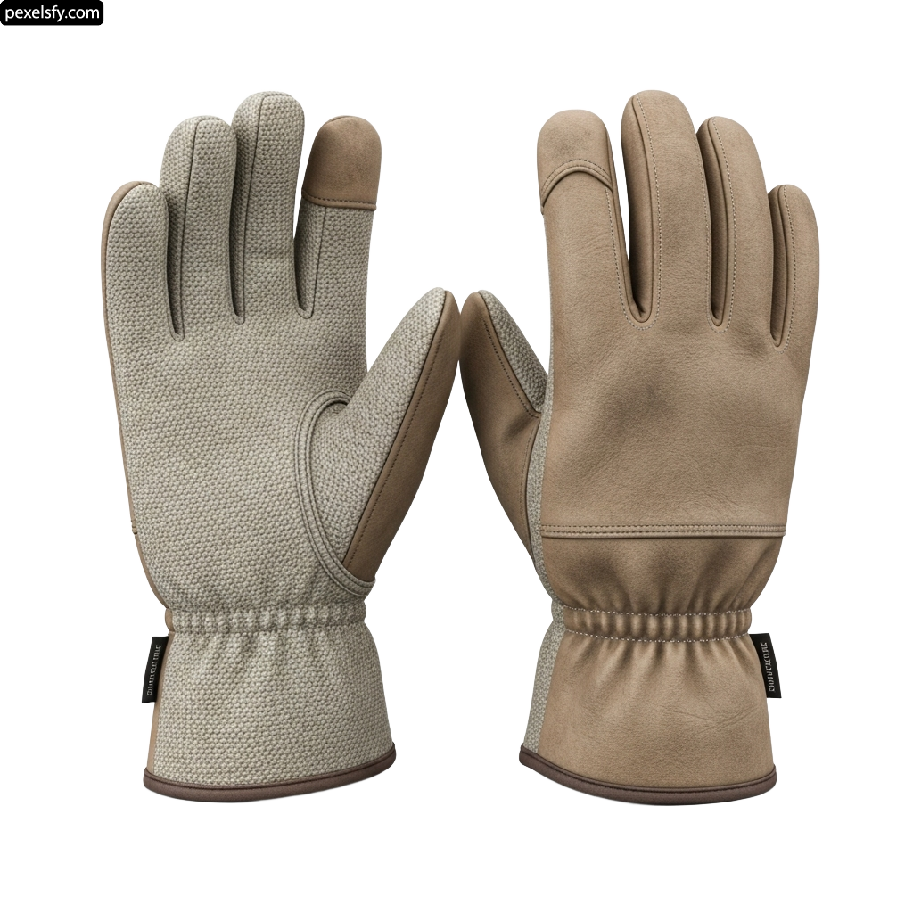 Pair of beige gloves on a white background png transparent background
