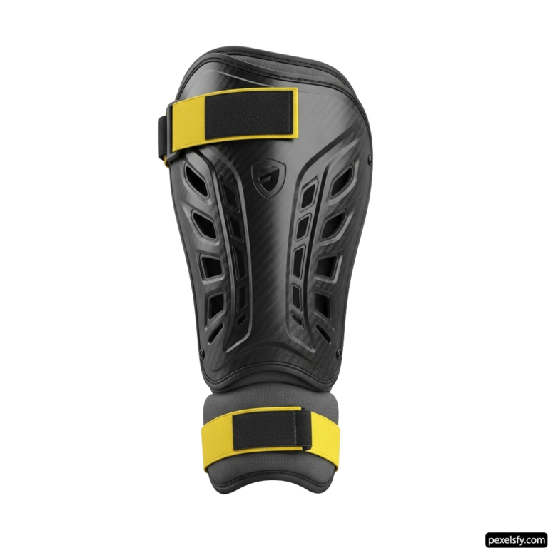 Pair of black and yellow knee pads on a white background png transparent background