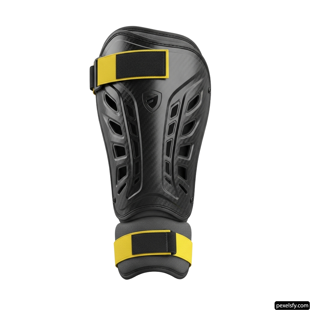 Pair of black and yellow knee pads on a white background png transparent background