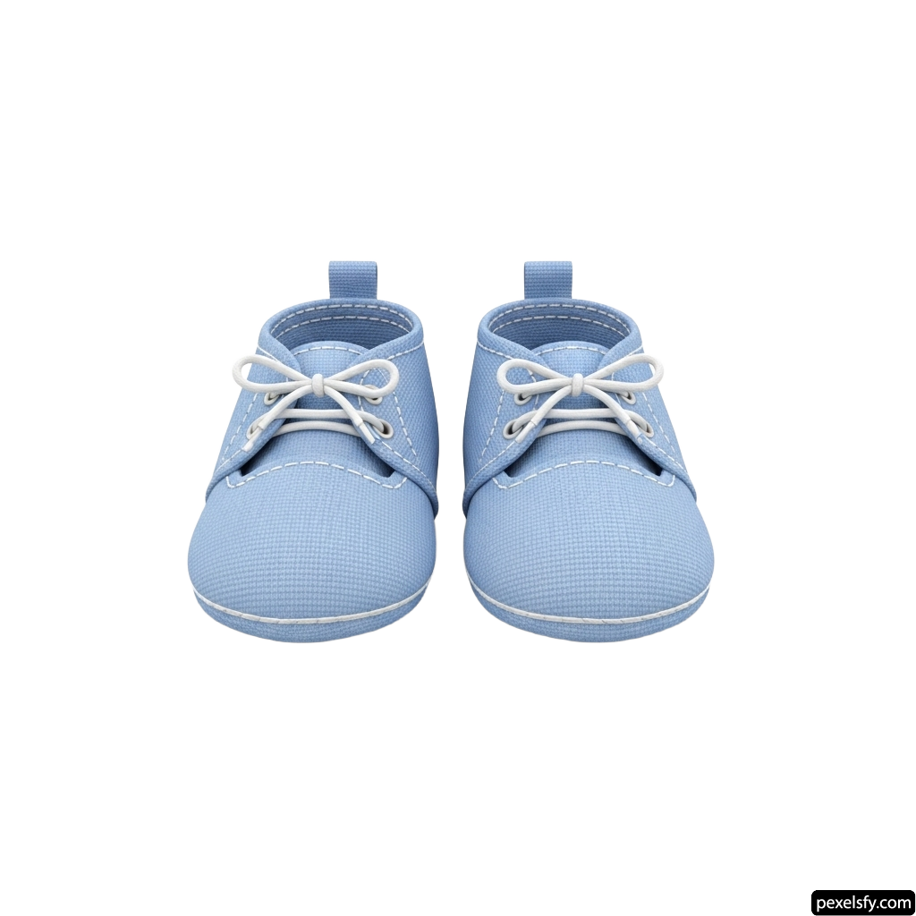 Pair of blue baby shoes with white laces on them png transparent background