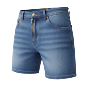 Pair of blue denim shorts with a zipper on the side png transparent background