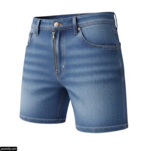 Pair of blue denim shorts with a zipper on the side png transparent background
