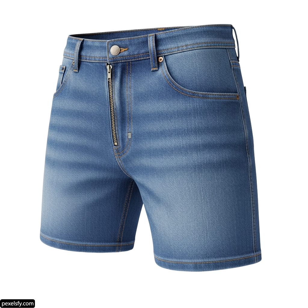 Pair of blue denim shorts with a zipper on the side png transparent background