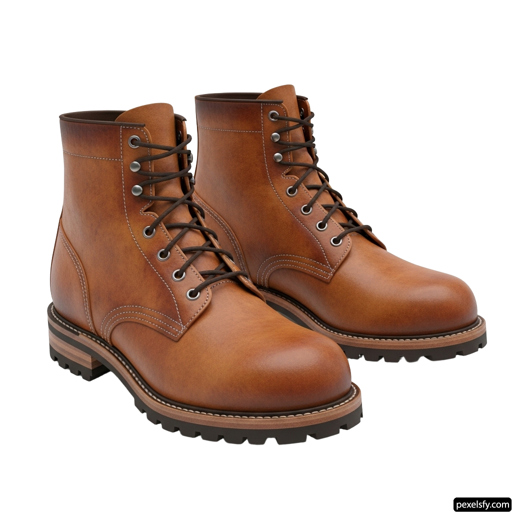 Pair of brown boots on a white background png transparent background