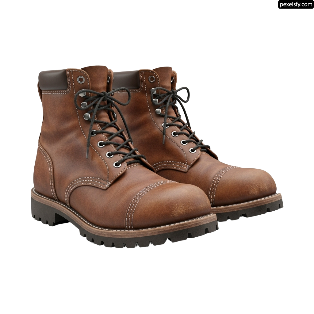 Pair of brown boots on a white background png transparent background