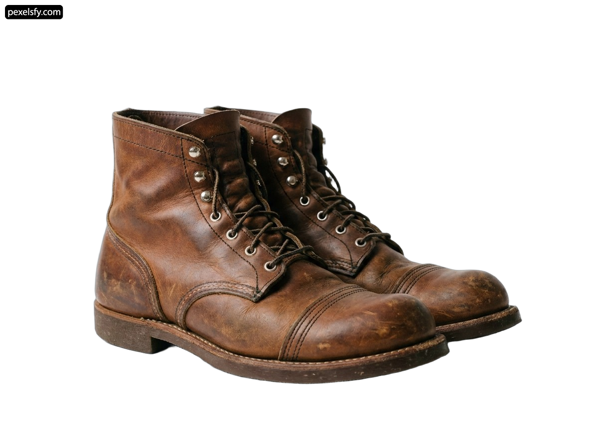 Pair of brown leather boots on a white background png transparent background