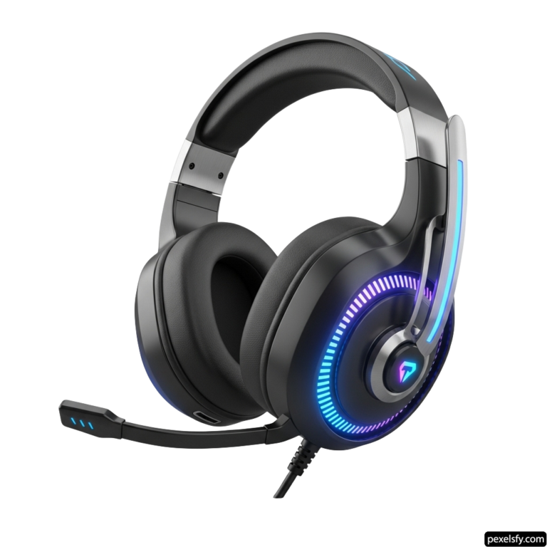 Pair of gaming headphones with a microphone png transparent background