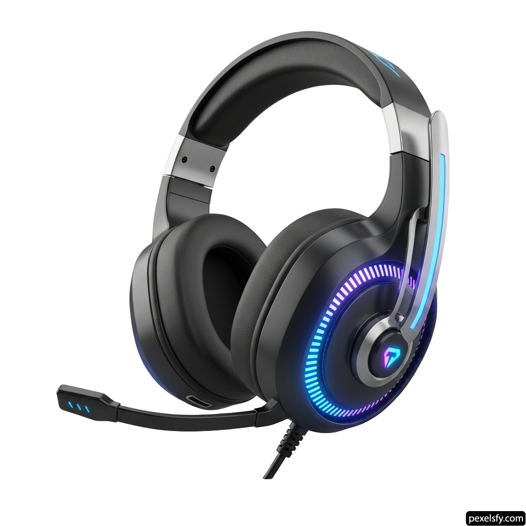 Pair of gaming headphones with a microphone png transparent background
