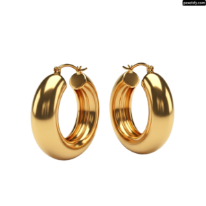 Pair of gold hoop earrings on a white background png transparent background