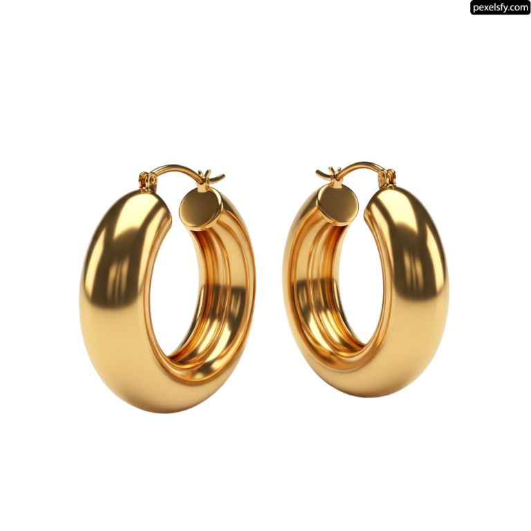 Pair of gold hoop earrings on a white background png transparent background