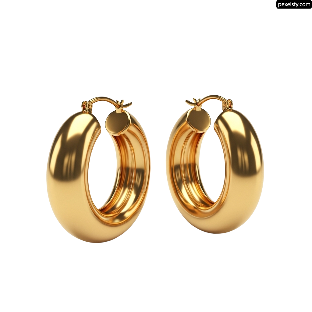 Pair of gold hoop earrings on a white background png transparent background