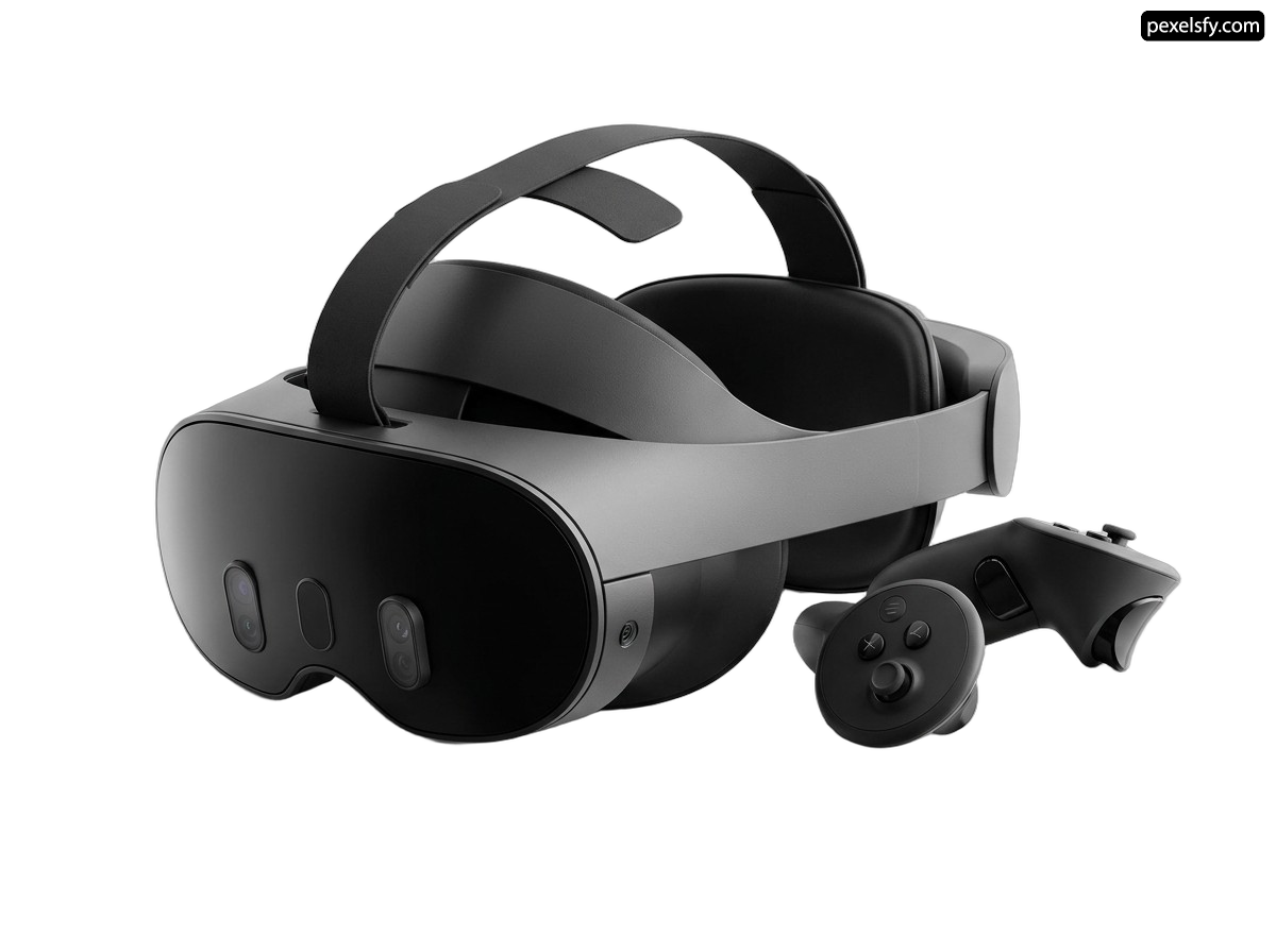 Pair of virtual reality headsets with a controller png transparent background