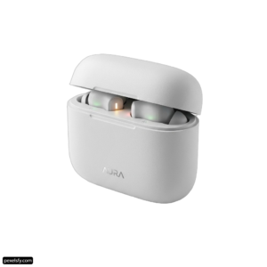 Pair of white airpods sitting on top of each other png transparent background