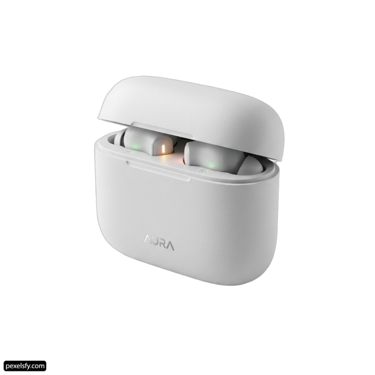 Pair of white airpods sitting on top of each other png transparent background
