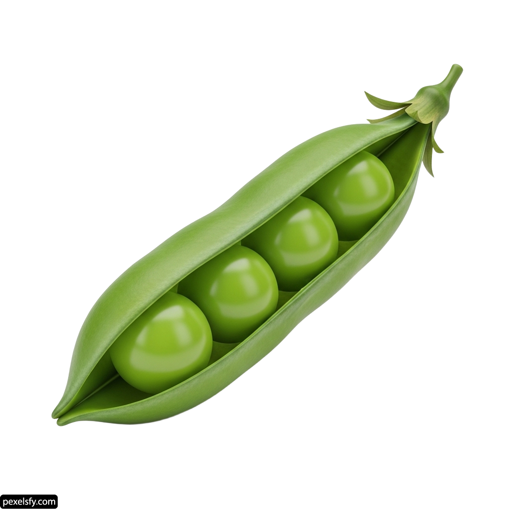 Pea pod with four green peas in it png transparent background